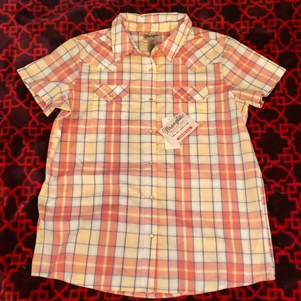 Wrangler womens pink plaid western rodeo shirt